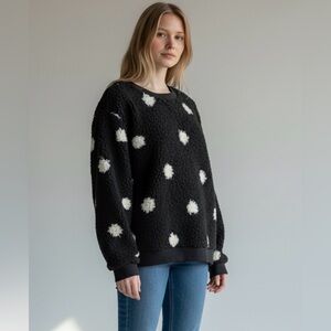 Lou & Grey - Black White Fuzzy Polka Dot Sweatshirt sz XL